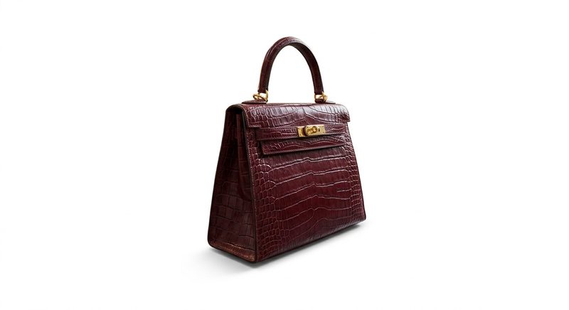 Leather handbag after hand-traced clipping path, strap and stitching detail preserved