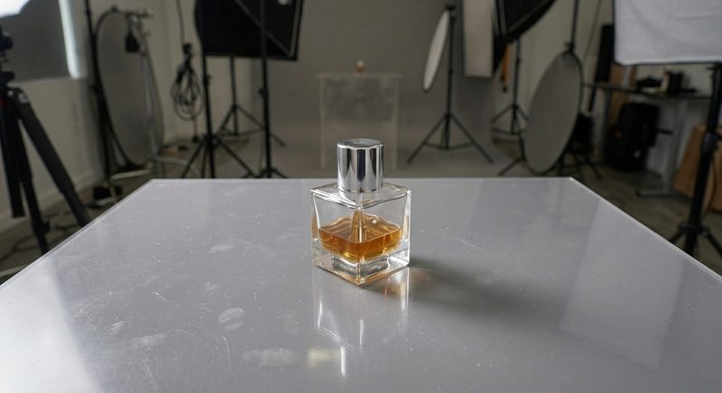 Glass bottle before editing, original shot with background